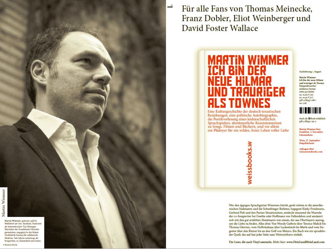 Martin Wimmer, Ich bin der neue Himar und trauriger als Townes. 22,00 Euro. ISBN: 3863371089